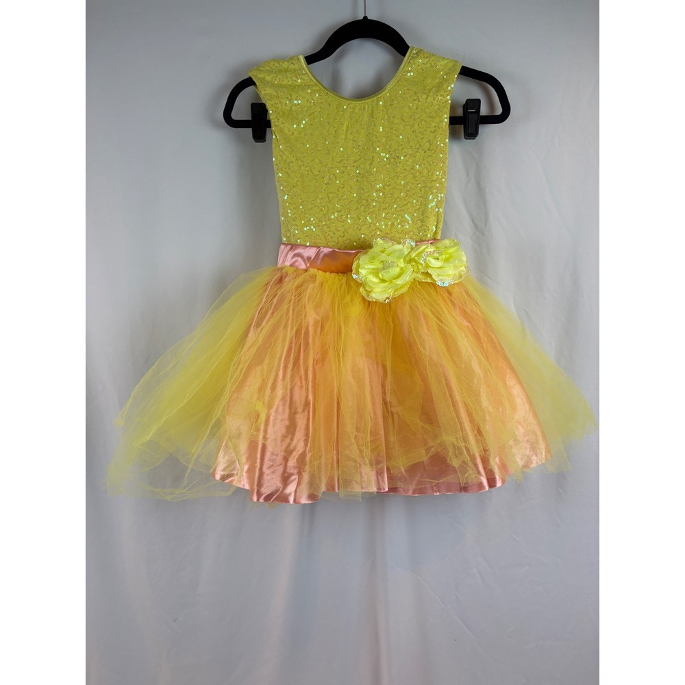 Weissman Yellow Sequin Tulle Dance Costume‎ Tutu Dress Medium Child MC Floral